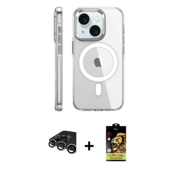 MARSİLYAN™- iPhone 15 Pro Kılıf Nova Doku - Siyah Buffer Cam Ekran Koruyucu + Raze Metal Kamera Lens - GS