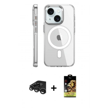 MARSİLYAN™- iPhone 15 Pro Kılıf Nova Doku - Siyah Buffer Cam Ekran Koruyucu + Raze Metal Kamera Lens - TMGI