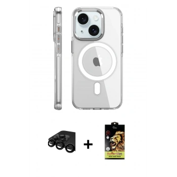 MARSİLYAN™- iPhone 15 Pro Kılıf Nova Doku - Siyah Buffer Cam Ekran Koruyucu + Raze Metal Kamera Lens - SH