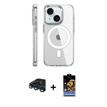 MARSİLYAN™- iPhone 15 Pro Kılıf Nova Doku - Siyah Buffer Hayalet Cam Ekran Koruyucu + Raze Metal Kamera Lens - LT
