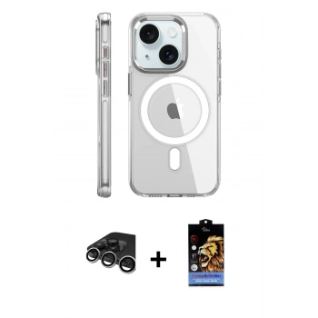 MARSİLYAN™- iPhone 15 Pro Kılıf Nova Doku - Siyah Buffer Hayalet Cam Ekran Koruyucu + Raze Metal Kamera Lens - GS