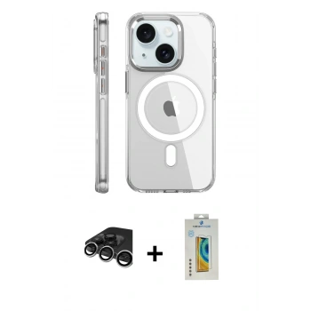 MARSİLYAN™- iPhone 15 Pro Kılıf Nova Doku - Siyah Polymer Nano Ekran Koruyucu + Raze Metal Kamera Lens - GS