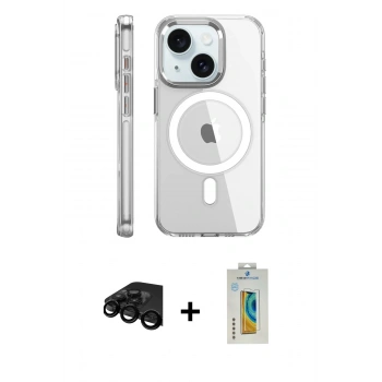 MARSİLYAN™- iPhone 15 Pro Kılıf Nova Doku - Siyah Polymer Nano Ekran Koruyucu + Raze Metal Kamera Lens - SH