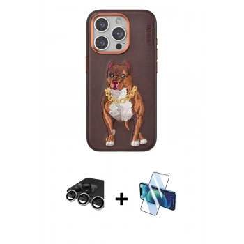 MARSİLYAN™- iPhone 15 Pro Kılıf Nova Form Koleksiyonu - Siyah 3D Antistatik Cam Ekran Koruyucu + Raze Metal Kamera Lens - GS