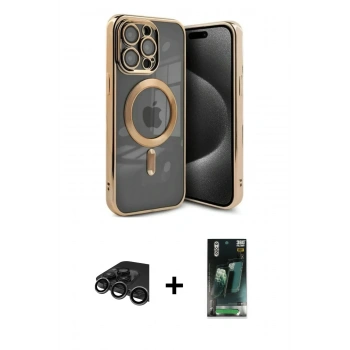 MARSİLYAN™- iPhone 15 Pro Kılıf Nova Işık Özel Seri - Şeffaf 360 Full Body Arka Koruyucu + Raze Metal Kamera Lens - TMGI