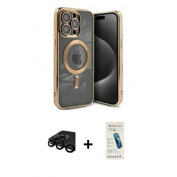 MARSİLYAN™- iPhone 15 Pro Kılıf Nova Işık Özel Seri - Şeffaf Pasifik Cam Ekran Koruyucu + Raze Metal Kamera Lens - SH