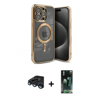 MARSİLYAN™- iPhone 15 Pro Kılıf Nova Işık Özel Seri - Siyah 360 Mat Full Body Arka Koruyucu + Raze Metal Kamera Lens - LT