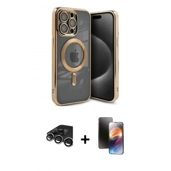 MARSİLYAN™- iPhone 15 Pro Kılıf Nova Işık Özel Seri - Siyah 3D Antistatik Mat Seramik Nano Ekran Koruyucu + Raze Metal Kamera Lens - GS
