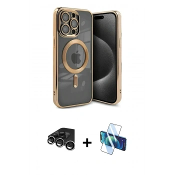 MARSİLYAN™- iPhone 15 Pro Kılıf Nova Işık Özel Seri - Siyah 3D Antistatik Seramik Nano Ekran Koruyucu + Raze Metal Kamera Lens - GS