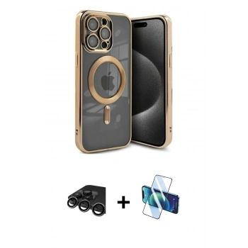 MARSİLYAN™- iPhone 15 Pro Kılıf Nova Işık Özel Seri - Siyah 3D Antistatik Seramik Nano Ekran Koruyucu + Raze Metal Kamera Lens - TMGI
