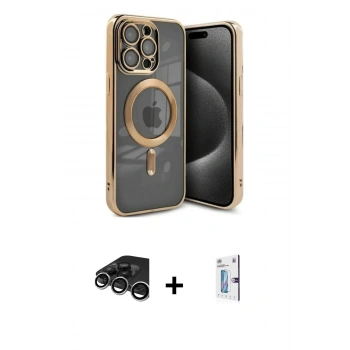 MARSİLYAN™- iPhone 15 Pro Kılıf Nova Işık Özel Seri - Siyah Bilvis 0.18mm Plus Cam Ekran Koruyucu + Raze Metal Kamera Lens - GS