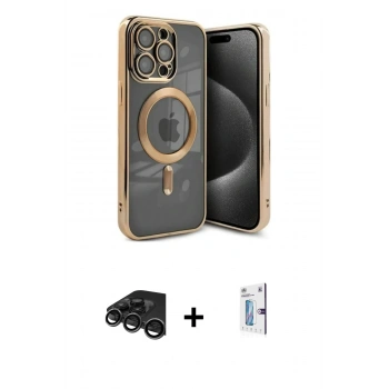 MARSİLYAN™- iPhone 15 Pro Kılıf Nova Işık Özel Seri - Siyah Bilvis 0.18mm Plus Cam Ekran Koruyucu + Raze Metal Kamera Lens - TMGI
