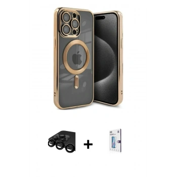 MARSİLYAN™- iPhone 15 Pro Kılıf Nova Işık Özel Seri - Siyah Bilvis 0.18mm Plus Cam Ekran Koruyucu + Raze Metal Kamera Lens - SH