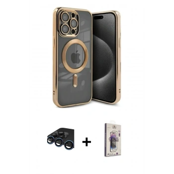 MARSİLYAN™- iPhone 15 Pro Kılıf Nova Işık Özel Seri - Siyah Bilvis 3D Cam Ekran Koruyucu + Raze Metal Kamera Lens - LT