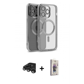 MARSİLYAN™- iPhone 15 Pro Kılıf Nova Işık Özel Seri - Siyah Bilvis 3D Cam Ekran Koruyucu + Raze Metal Kamera Lens - TMGI
