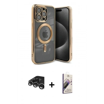 MARSİLYAN™- iPhone 15 Pro Kılıf Nova Işık Özel Seri - Siyah Bilvis 3D Mat Cam Ekran Koruyucu + Raze Metal Kamera Lens - GS