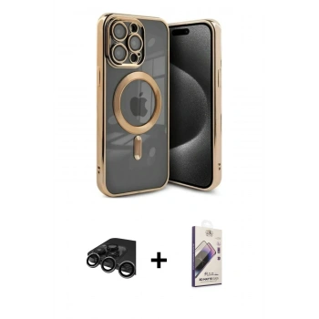 MARSİLYAN™- iPhone 15 Pro Kılıf Nova Işık Özel Seri - Siyah Bilvis 3D Mat Cam Ekran Koruyucu + Raze Metal Kamera Lens - TMGI