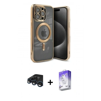 MARSİLYAN™- iPhone 15 Pro Kılıf Nova Işık Özel Seri - Siyah Bilvis 5in1 3D Magic Cam Ekran Koruyucu + Raze Metal Kamera Lens - LT