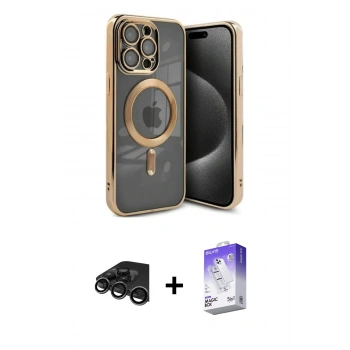 MARSİLYAN™- iPhone 15 Pro Kılıf Nova Işık Özel Seri - Siyah Bilvis 5in1 3D Magic Cam Ekran Koruyucu + Raze Metal Kamera Lens - TMGI