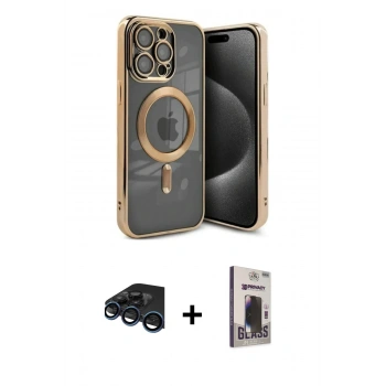 MARSİLYAN™- iPhone 15 Pro Kılıf Nova Işık Özel Seri - Siyah Bilvis Hayalet Cam Ekran Koruyucu + Raze Metal Kamera Lens - LT