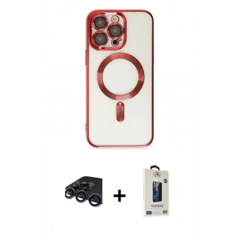 MARSİLYAN™- iPhone 15 Pro Kılıf Nova Işık Özel Seri - Siyah Bilvis Hayalet Cam Ekran Koruyucu + Raze Metal Kamera Lens - LT