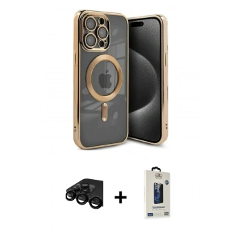 MARSİLYAN™- iPhone 15 Pro Kılıf Nova Işık Özel Seri - Siyah Bilvis Hayalet Cam Ekran Koruyucu + Raze Metal Kamera Lens - SH