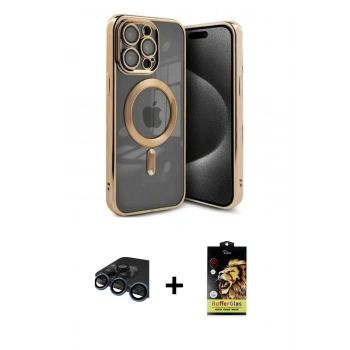 MARSİLYAN™- iPhone 15 Pro Kılıf Nova Işık Özel Seri - Siyah Buffer Cam Ekran Koruyucu + Raze Metal Kamera Lens - LT