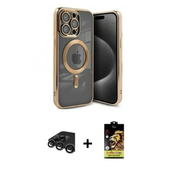 MARSİLYAN™- iPhone 15 Pro Kılıf Nova Işık Özel Seri - Siyah Buffer Cam Ekran Koruyucu + Raze Metal Kamera Lens - TMGI