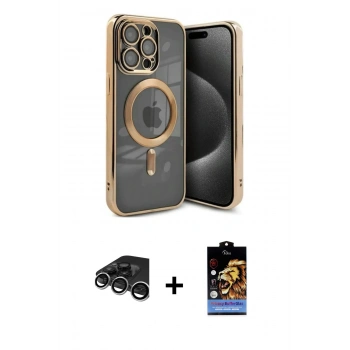 MARSİLYAN™- iPhone 15 Pro Kılıf Nova Işık Özel Seri - Siyah Buffer Hayalet Cam Ekran Koruyucu + Raze Metal Kamera Lens - GS
