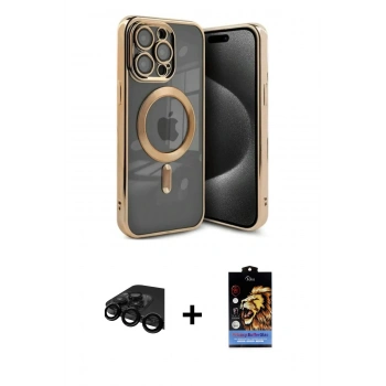 MARSİLYAN™- iPhone 15 Pro Kılıf Nova Işık Özel Seri - Siyah Buffer Hayalet Cam Ekran Koruyucu + Raze Metal Kamera Lens - SH