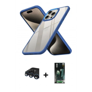 MARSİLYAN™- iPhone 15 Pro Kılıf Nova Işık Serisi - Şeffaf 360 Full Body Arka Koruyucu + Raze Metal Kamera Lens - LT
