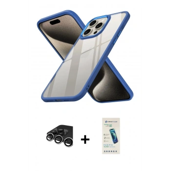 MARSİLYAN™- iPhone 15 Pro Kılıf Nova Işık Serisi - Şeffaf Pasifik Cam Ekran Koruyucu + Raze Metal Kamera Lens - GS