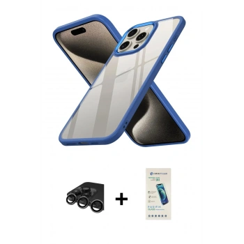 MARSİLYAN™- iPhone 15 Pro Kılıf Nova Işık Serisi - Şeffaf Pasifik Cam Ekran Koruyucu + Raze Metal Kamera Lens - TMGI