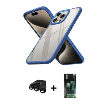 MARSİLYAN™- iPhone 15 Pro Kılıf Nova Işık Serisi - Siyah 360 Mat Full Body Arka Koruyucu + Raze Metal Kamera Lens - SH