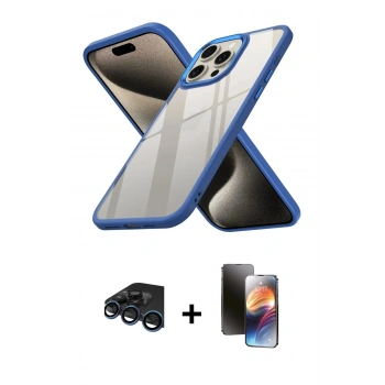 MARSİLYAN™- iPhone 15 Pro Kılıf Nova Işık Serisi - Siyah 3D Antistatik Mat Seramik Nano Ekran Koruyucu + Raze Metal Kamera Lens - LT
