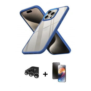 MARSİLYAN™- iPhone 15 Pro Kılıf Nova Işık Serisi - Siyah 3D Antistatik Mat Seramik Nano Ekran Koruyucu + Raze Metal Kamera Lens - GS