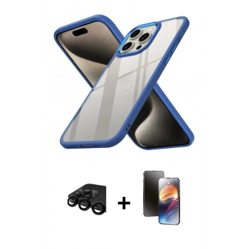 MARSİLYAN™- iPhone 15 Pro Kılıf Nova Işık Serisi - Siyah 3D Antistatik Mat Seramik Nano Ekran Koruyucu + Raze Metal Kamera Lens - SH