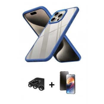 MARSİLYAN™- iPhone 15 Pro Kılıf Nova Işık Serisi - Siyah 3D Antistatik Mat Seramik Nano Ekran Koruyucu + Raze Metal Kamera Lens - TMGI