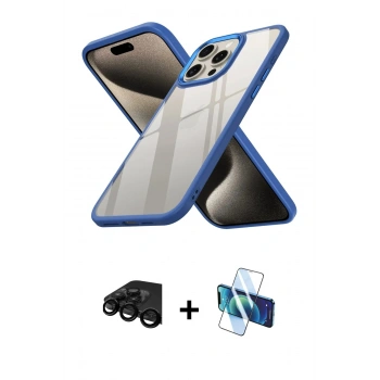 MARSİLYAN™- iPhone 15 Pro Kılıf Nova Işık Serisi - Siyah 3D Antistatik Seramik Nano Ekran Koruyucu + Raze Metal Kamera Lens - SH