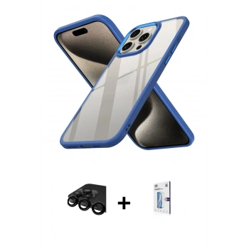 MARSİLYAN™- iPhone 15 Pro Kılıf Nova Işık Serisi - Siyah Bilvis 0.18mm Plus Cam Ekran Koruyucu + Raze Metal Kamera Lens - SH