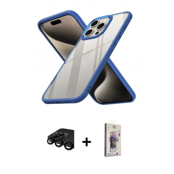 MARSİLYAN™- iPhone 15 Pro Kılıf Nova Işık Serisi - Siyah Bilvis 3D Cam Ekran Koruyucu + Raze Metal Kamera Lens - SH