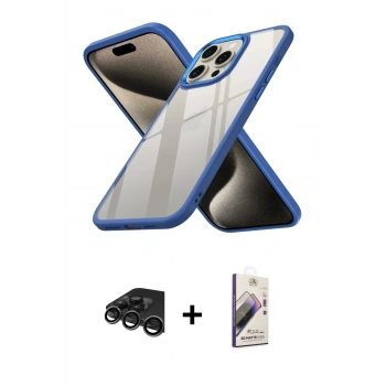 MARSİLYAN™- iPhone 15 Pro Kılıf Nova Işık Serisi - Siyah Bilvis 3D Mat Cam Ekran Koruyucu + Raze Metal Kamera Lens - TMGI