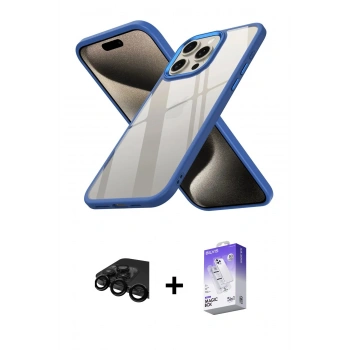 MARSİLYAN™- iPhone 15 Pro Kılıf Nova Işık Serisi - Siyah Bilvis 5in1 3D Magic Cam Ekran Koruyucu + Raze Metal Kamera Lens - SH