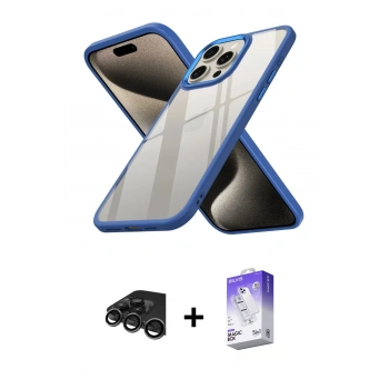 MARSİLYAN™- iPhone 15 Pro Kılıf Nova Işık Serisi - Siyah Bilvis 5in1 3D Magic Cam Ekran Koruyucu + Raze Metal Kamera Lens - TMGI