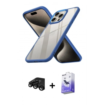 MARSİLYAN™- iPhone 15 Pro Kılıf Nova Işık Serisi - Siyah Bilvis 5in1 5D Magic Hayalet Cam Ekran Koruyucu + Raze Metal Kamera Lens - SH