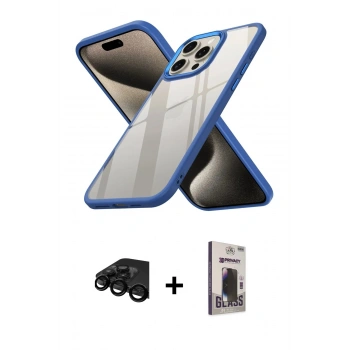 MARSİLYAN™- iPhone 15 Pro Kılıf Nova Işık Serisi - Siyah Bilvis Hayalet Cam Ekran Koruyucu + Raze Metal Kamera Lens - SH