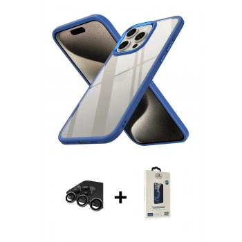 MARSİLYAN™- iPhone 15 Pro Kılıf Nova Işık Serisi - Siyah Bilvis Hayalet Cam Ekran Koruyucu + Raze Metal Kamera Lens - TMGI