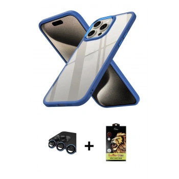 MARSİLYAN™- iPhone 15 Pro Kılıf Nova Işık Serisi - Siyah Buffer Cam Ekran Koruyucu + Raze Metal Kamera Lens - LT
