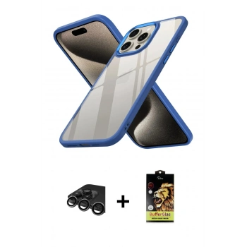 MARSİLYAN™- iPhone 15 Pro Kılıf Nova Işık Serisi - Siyah Buffer Cam Ekran Koruyucu + Raze Metal Kamera Lens - TMGI