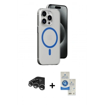 MARSİLYAN™- iPhone 15 Pro Kılıf Odak Form Özel Seri - Şeffaf Royal Nano Ekran Koruyucu + Raze Metal Kamera Lens - GS